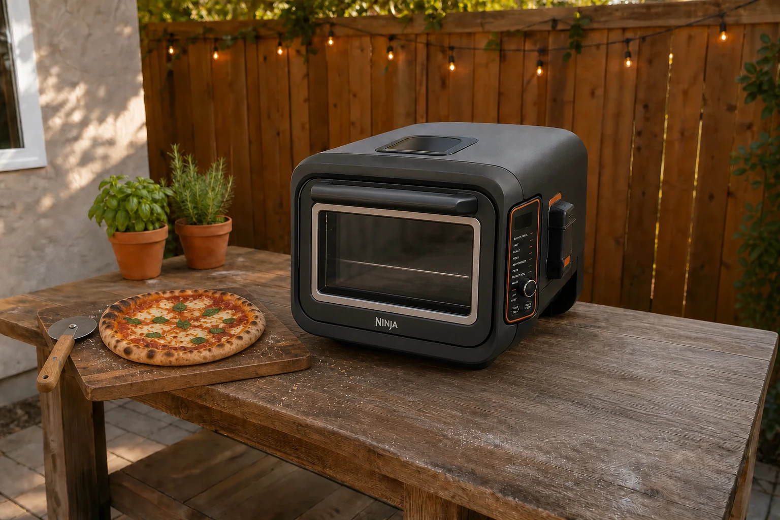 Editorial image representing Ninja Woodfire Outdoor Oven in use